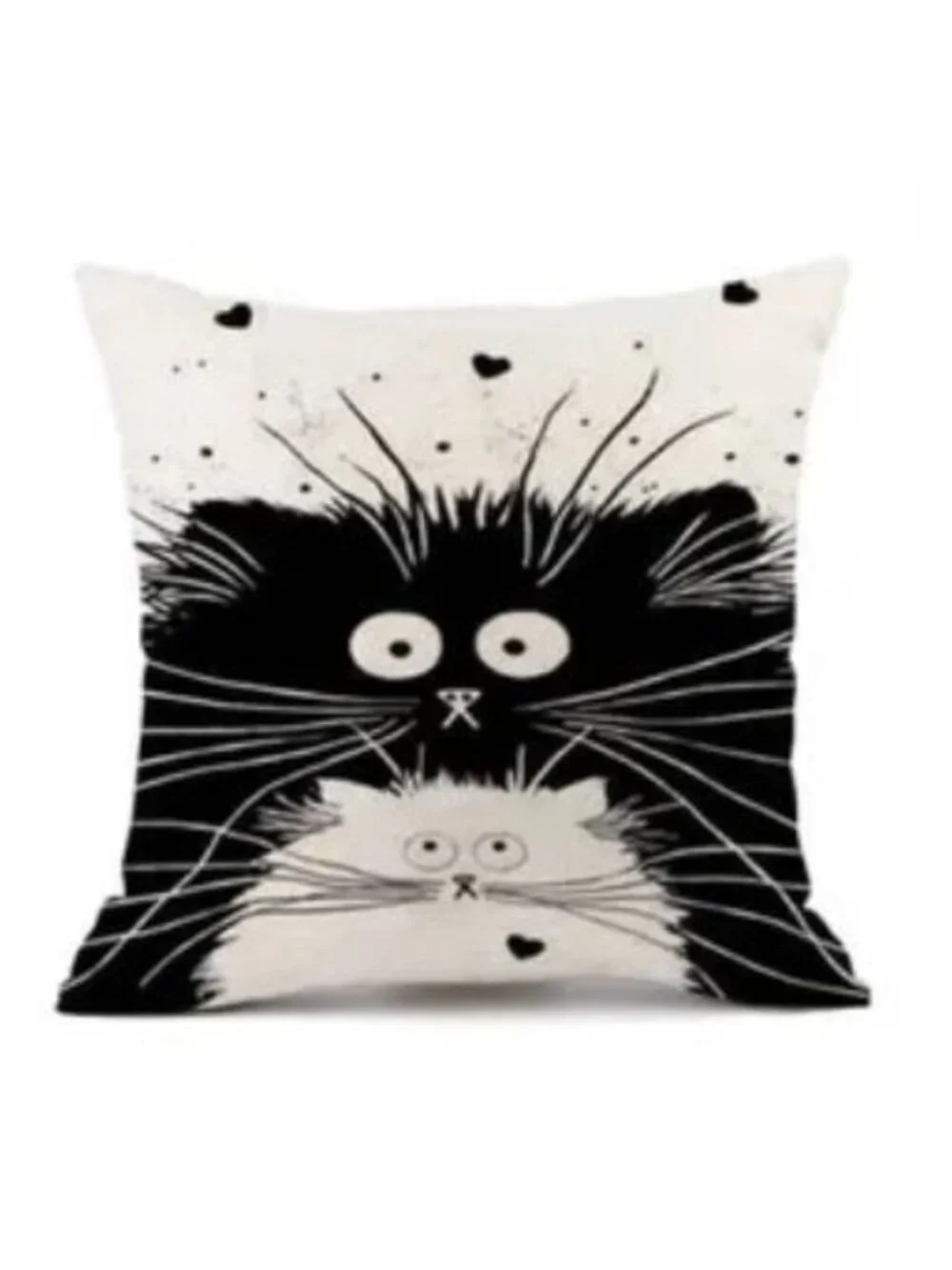 Cute Fluffy Black & White Cats Linen Pillow Cover 18